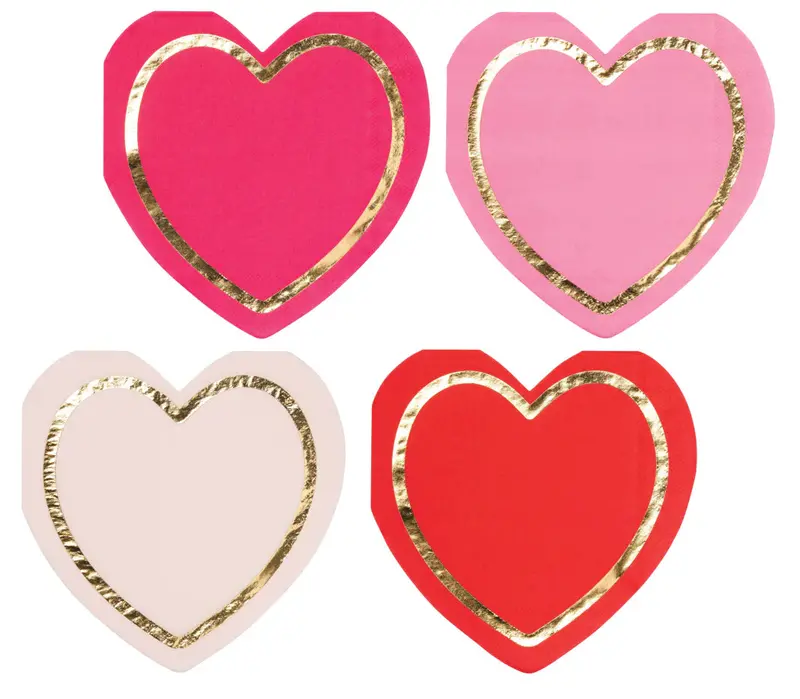 Gold Foil Heart-Shaped Love Notes Lunch Napkins – Sophistiplate Die-Cut Set (16 Count) 1