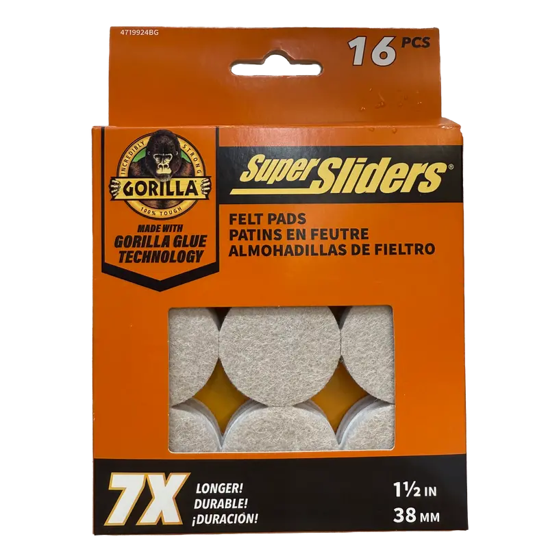 Gorilla Super Sliders Heavy-Duty Beige Felt Furniture Pads – 1.5" Diameter, 16-Pack 1