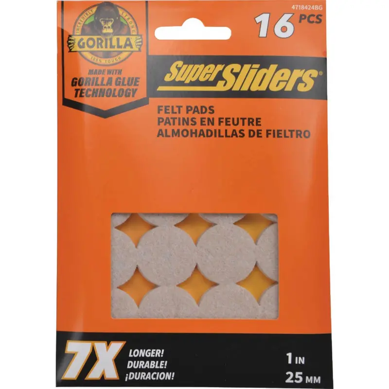 Gorilla Super Sliders Heavy-Duty Beige Felt Furniture Pads – 1" Diameter, 16-Pack 1