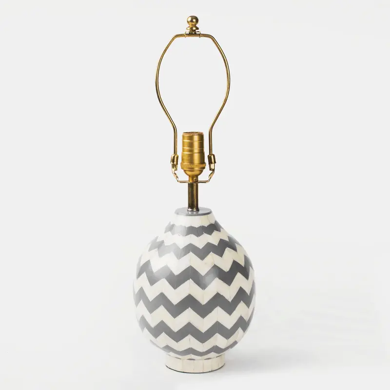 Grey Herringbone Ceramic Table Lamp – Mela Artisans 1