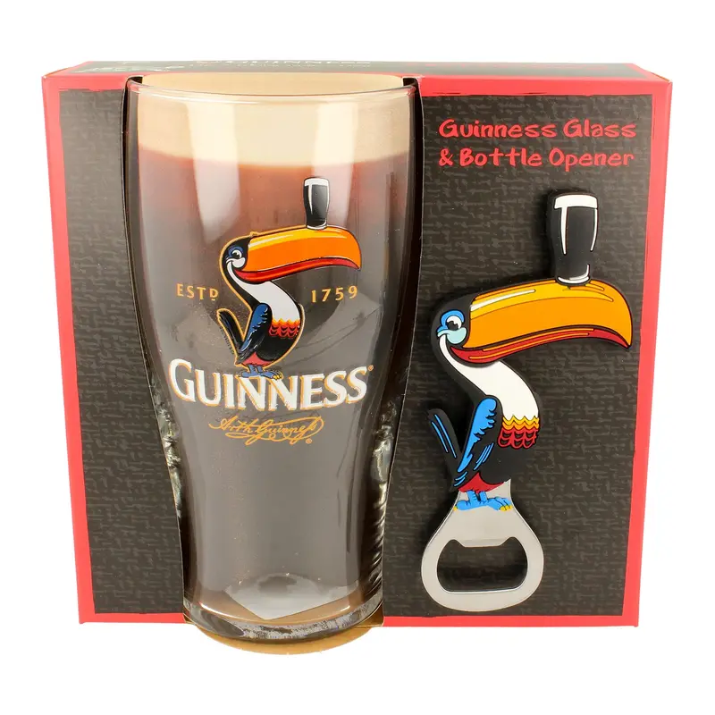 Guinness Toucan Pint Glass Duo + Integrated Bottle Opener Set 1