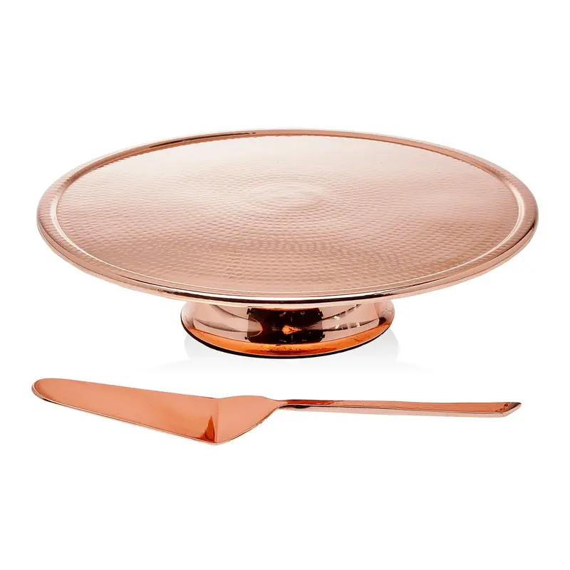 Hammered Copper Footed Cake Stand With Matching Server 1