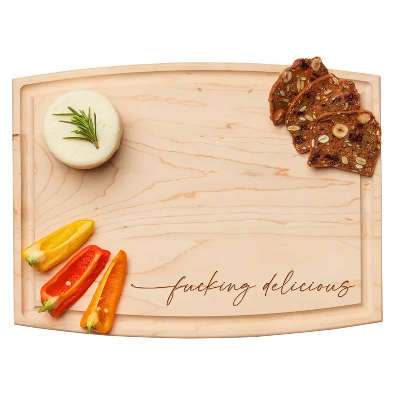 Handcrafted Maple Wood Cutting Board – "F...... Delicious" Design, 12" X 9" 1