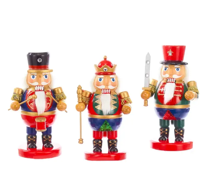 Handcrafted Natural Wood Nutcracker Figurine – 8-Inch Chubby Style, Assorted Designs 1