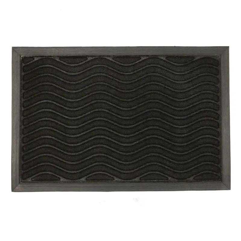 Heavy-Duty Rubber-Backed Doormat – Black Wave Pattern, 90Cm × 60Cm 1
