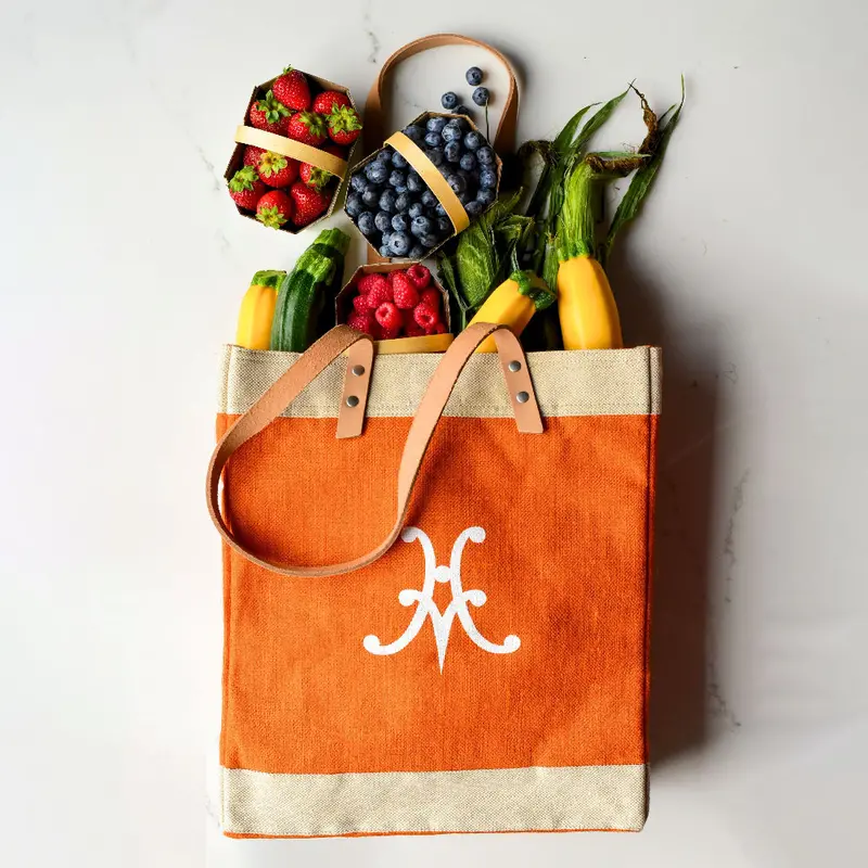 Hestan Market Jute Tote Bag With Leather Handles 1