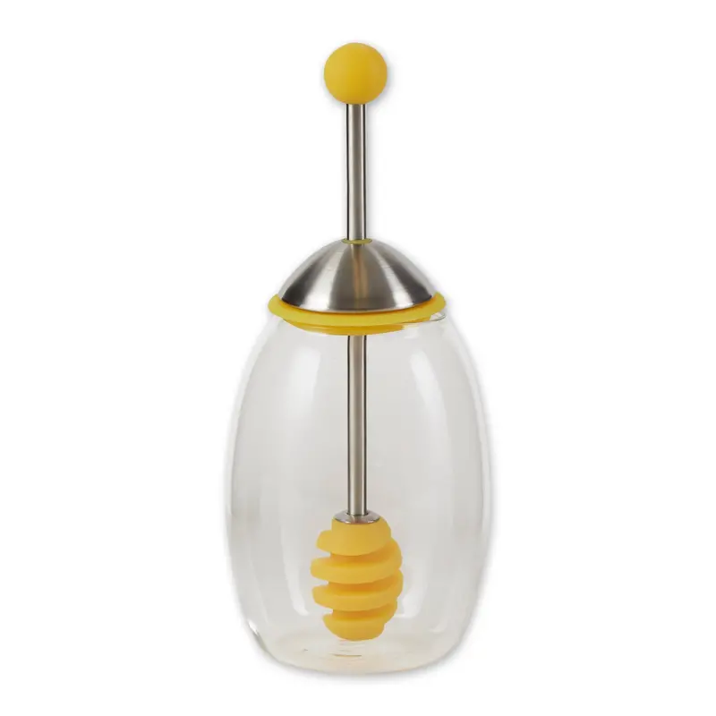 Honey Dispenser Jar With Integrated Silicone Dipper – Yellow 1