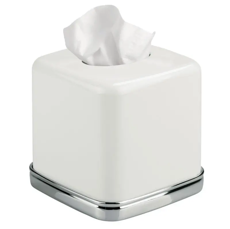 Idesign York White And Chrome Tissue Box Holder For Modern Bathrooms 1