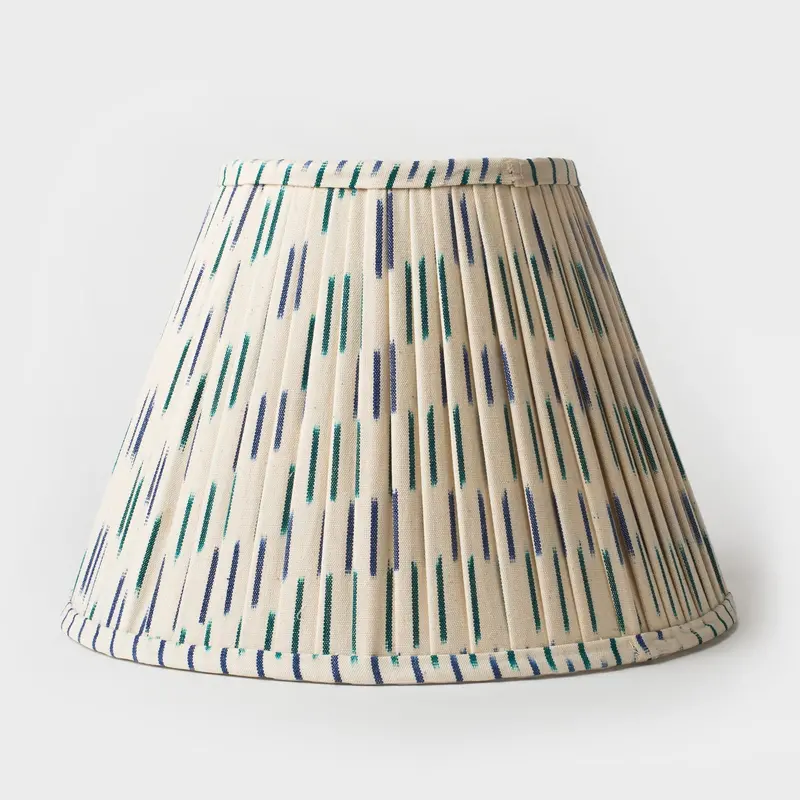Ikat Blue Pleated Fabric Lampshade – Handcrafted Textile Lighting Accessory 1