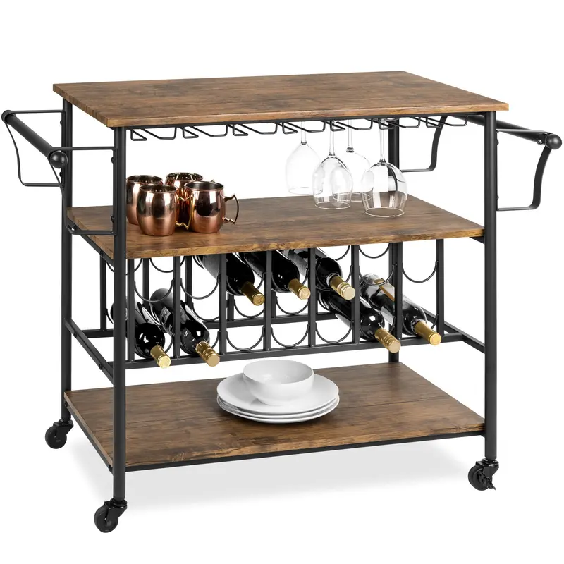 Industrial-Style 45" Bar And Wine Cart With Bottle And Glass Racks 1