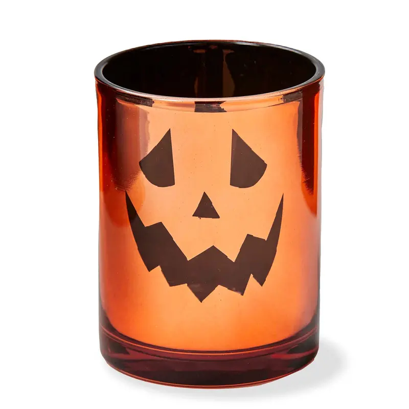Jack-O'-Lantern Glass Tealight Holder – 3.5-Inch Tall Halloween Decor 1