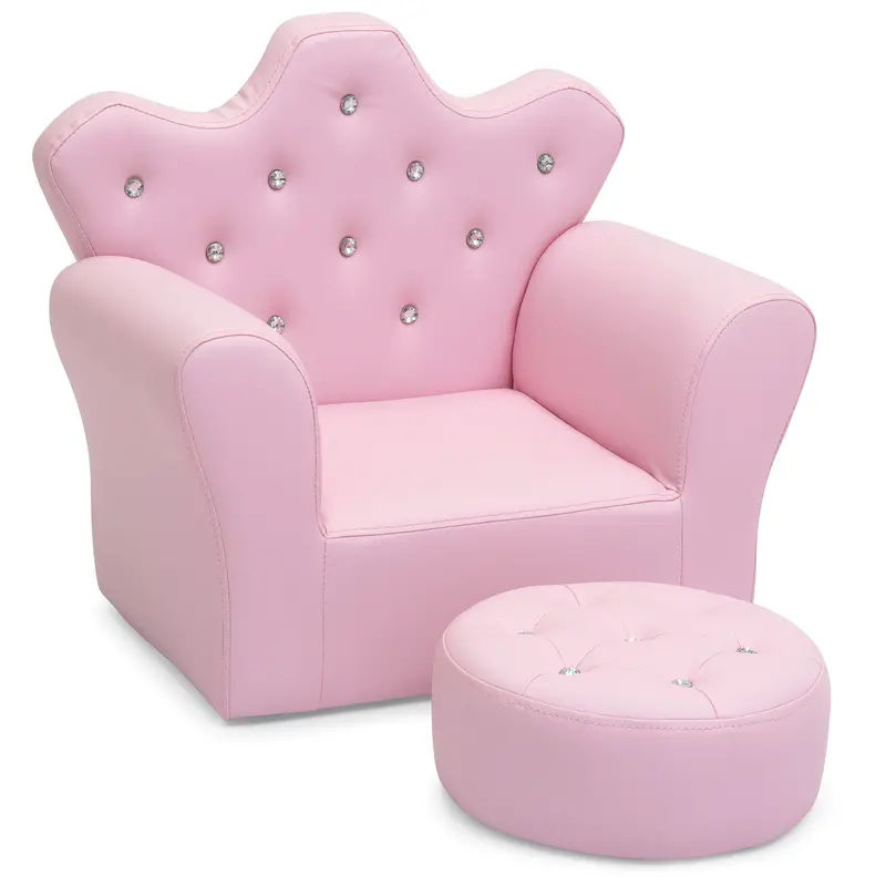 Kids’ Tufted Mini Accent Chair With Bejeweled Upholstery And Matching Ottoman 1