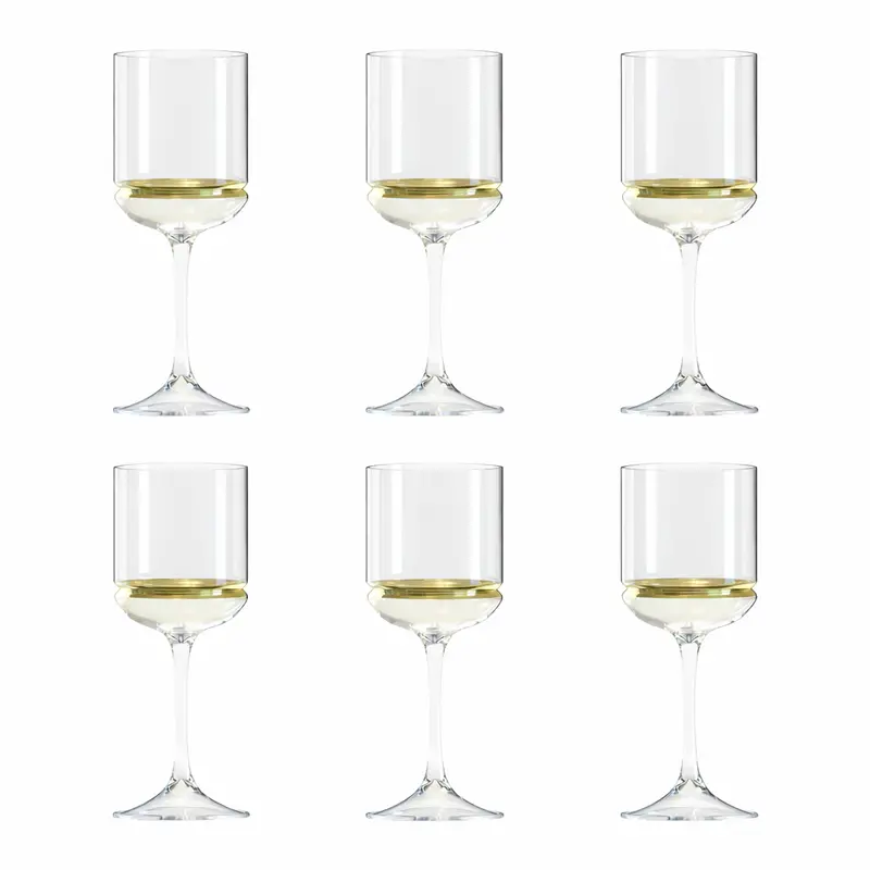 Kinor Banded Stem Wine Glasses – Set Of 6 Elegant Dinnerware 1