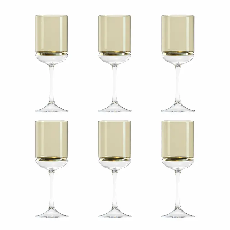 Kinor Color-Topped Stem Wine Glasses With Decorative Band – Set Of 6 1