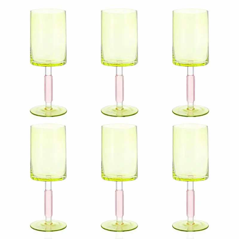 Kinor Green & Pink Stemmed Wine Glasses – 6-Piece Set 2