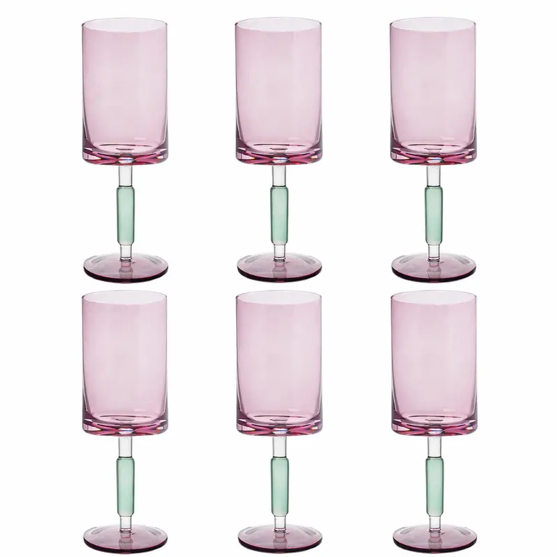 Kinor Purple & Emerald Stem Wine Glasses – 6-Piece Set 2