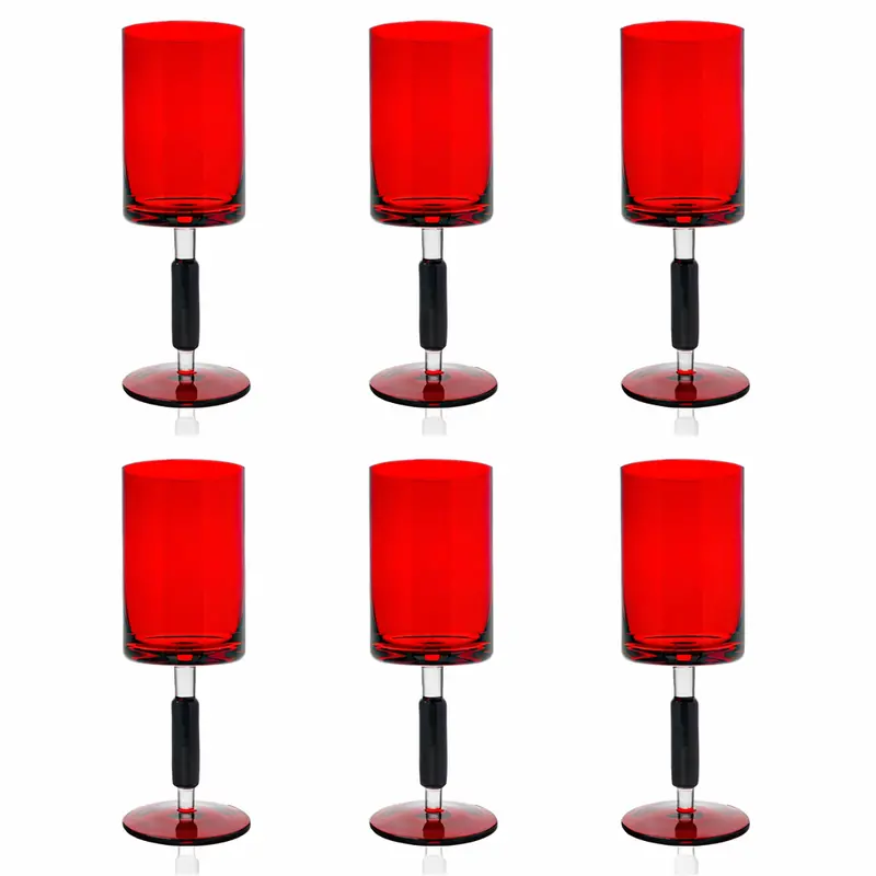 Kinor Red & Matte Black Stemmed Wine Glasses – 6-Piece Set 1