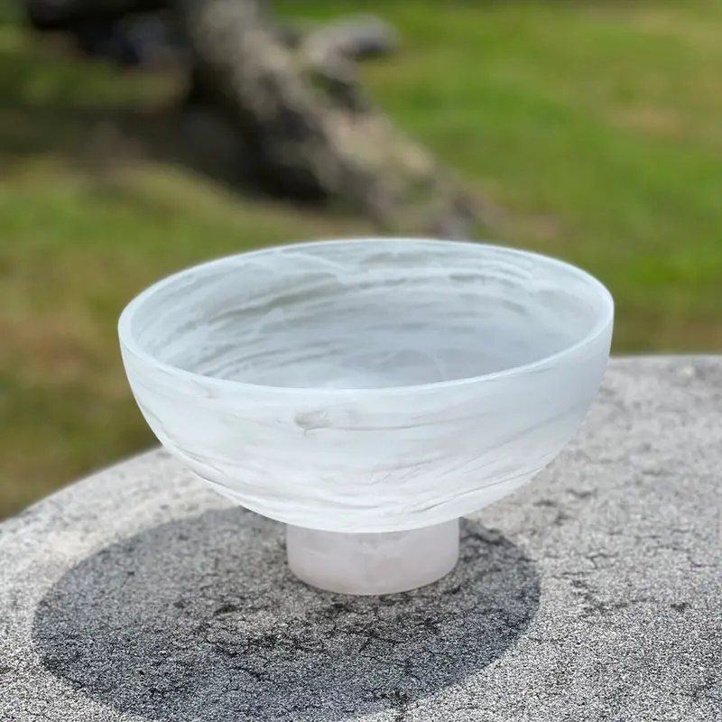 Kinor Resin White Swirl Footed Salad Bowl – Elevated Presentation Piece 1