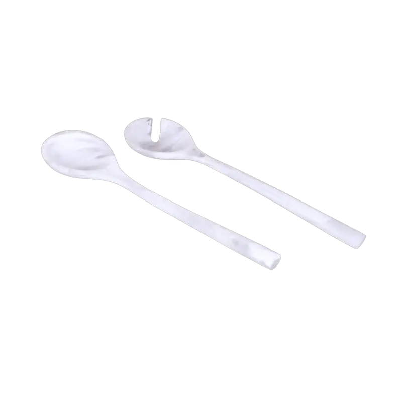 Kinor Resin White Swirl Salad Servers – Matching Utensil Pair 1