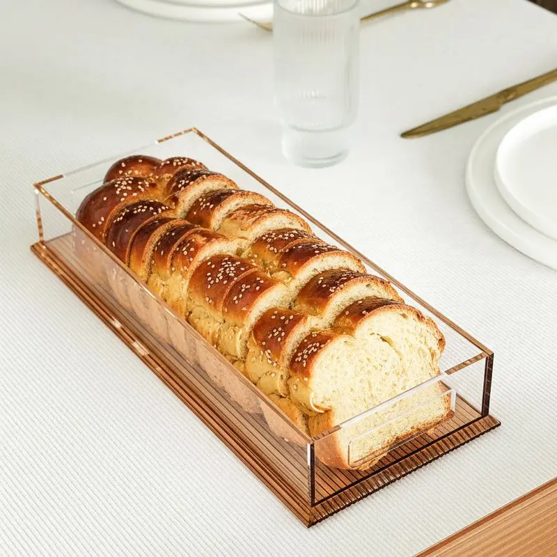 Kinor Slim Amber Textured Lucite Serving Tray 1