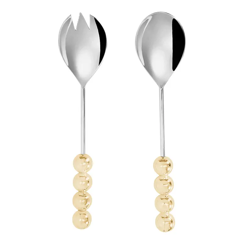 Kinor Stainless Steel Salad Serving Set With Gold-Tone Balls 1