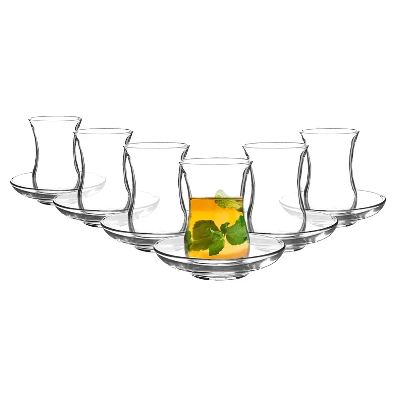 Klasik Turkish Tea Set – 6 X 115 Ml Glass Cups With Matching Saucers 1