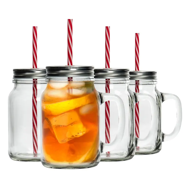 Large Jam Jar Tumblers With Lids & Straws – 620Ml, Set Of 4 1