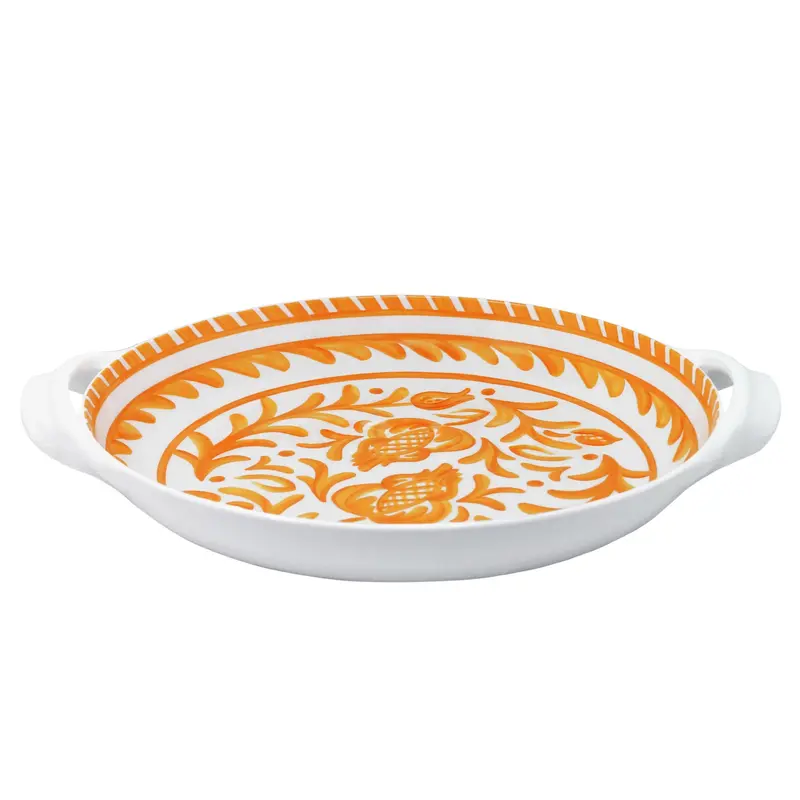 Le Cadeaux Sicily Orange Melamine Shallow Serving Bowl – 16-Inch Handled 1