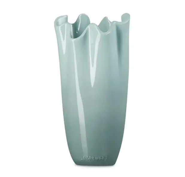 Le Creuset Sea Salt Iris Ruffle Stoneware Vase – 12-Inch Height 1