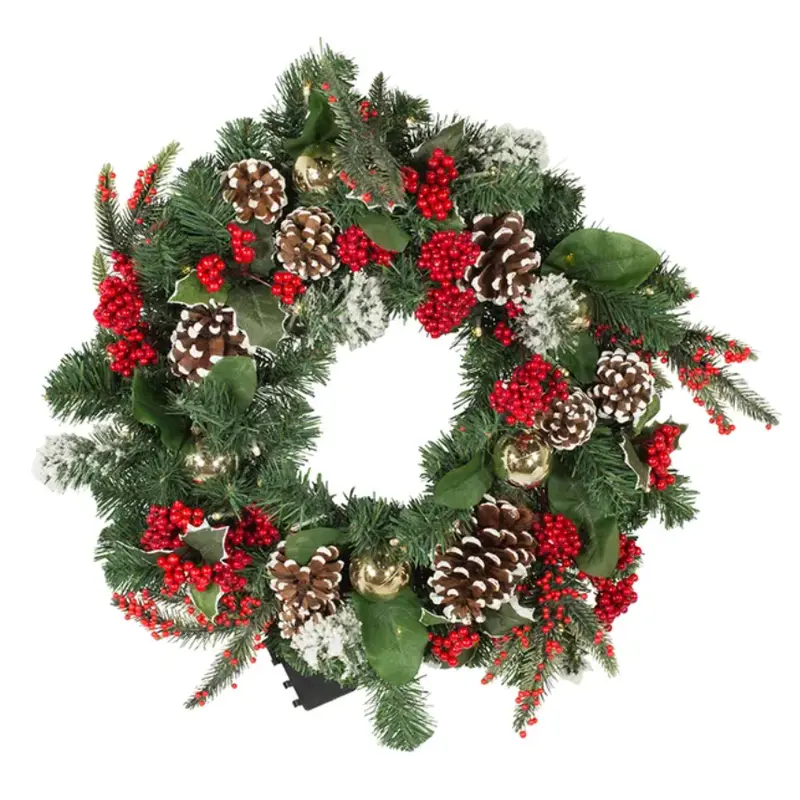 Led Holly & Pinecone Battery-Powered Wreath – 18-Inch Festive Indoor Decor 1