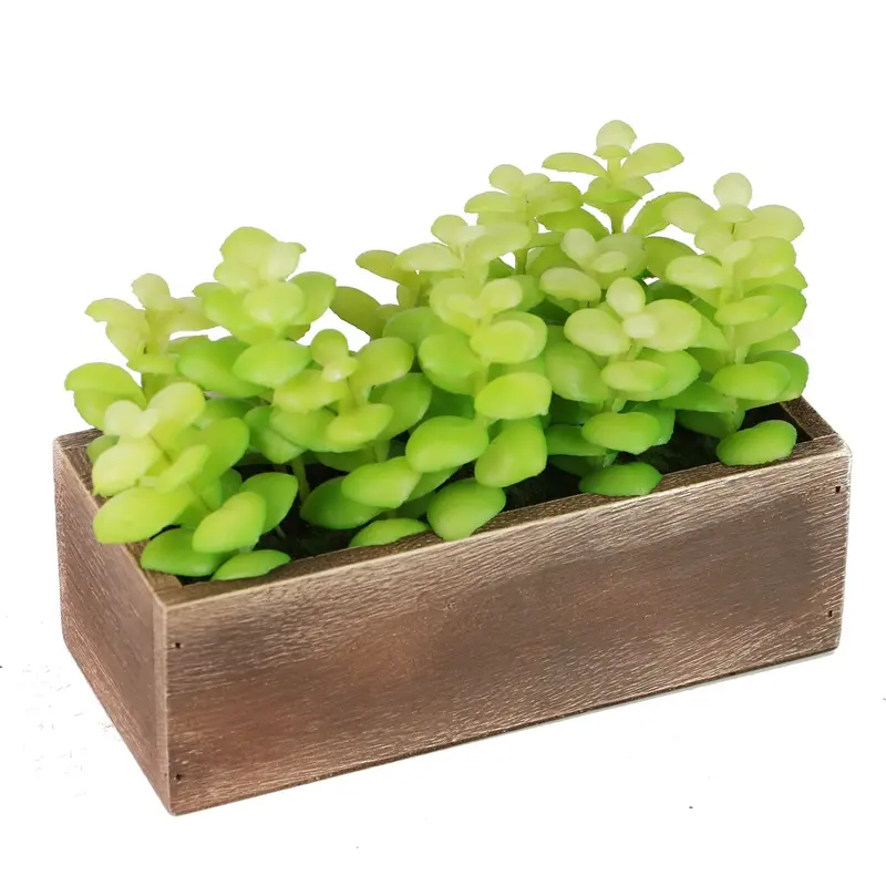 Light Green Shrub In Contemporary Planter – Faux Potted Plant 1