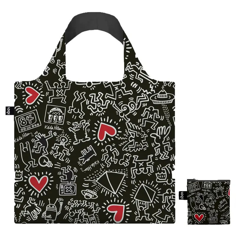 Loqi Eco-Friendly Tote Bag – Keith Haring Black Pattern Design 1