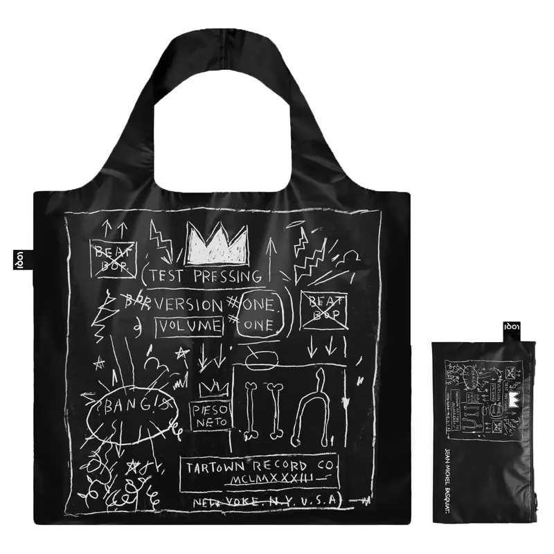 Loqi Recycled Canvas Tote – Basquiat Crown In Black Metallic Finish 1