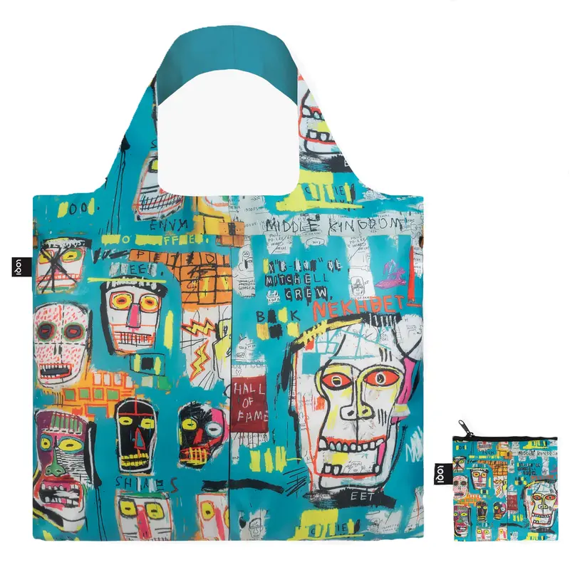 Loqi Upcycled Tote Bag – Jean-Michel Basquiat Skull Artwork 1