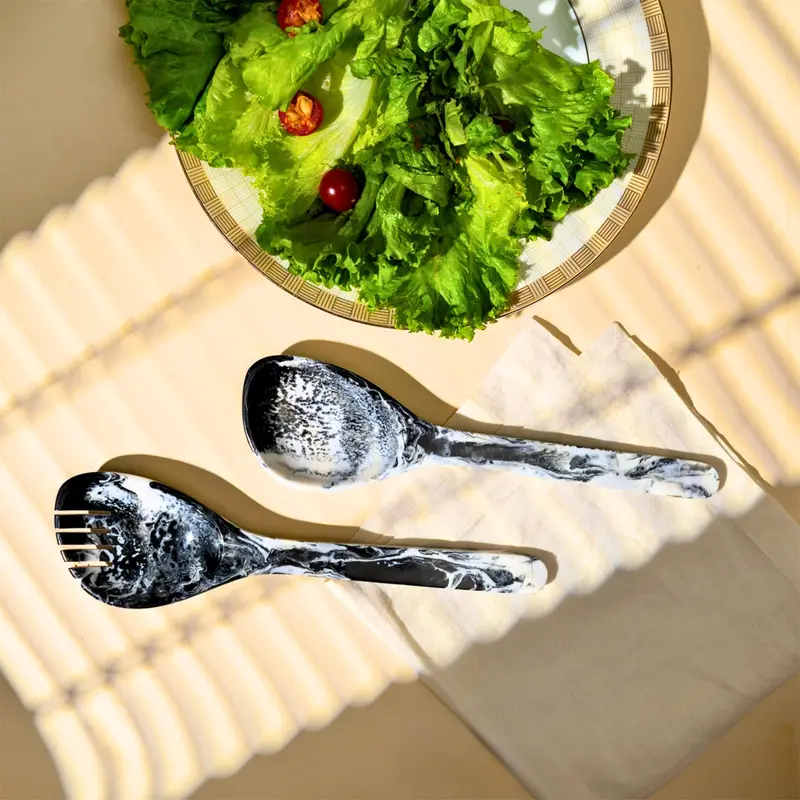 Lucente Resin Salad Server Set – Contemporary Tongs And Serving Spoon 1