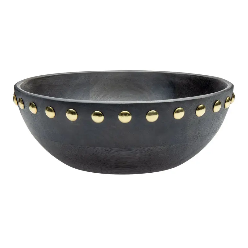 Mae Studded Wood Serving Bowl – Handcrafted Natural Wood Accent Piece 1
