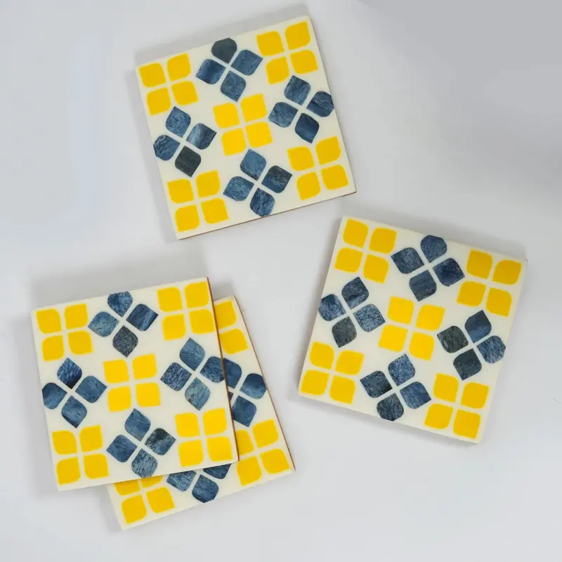 Marigold Mosaic Inlay Coaster Set – Heat-Resistant, 4-Piece Collection 1