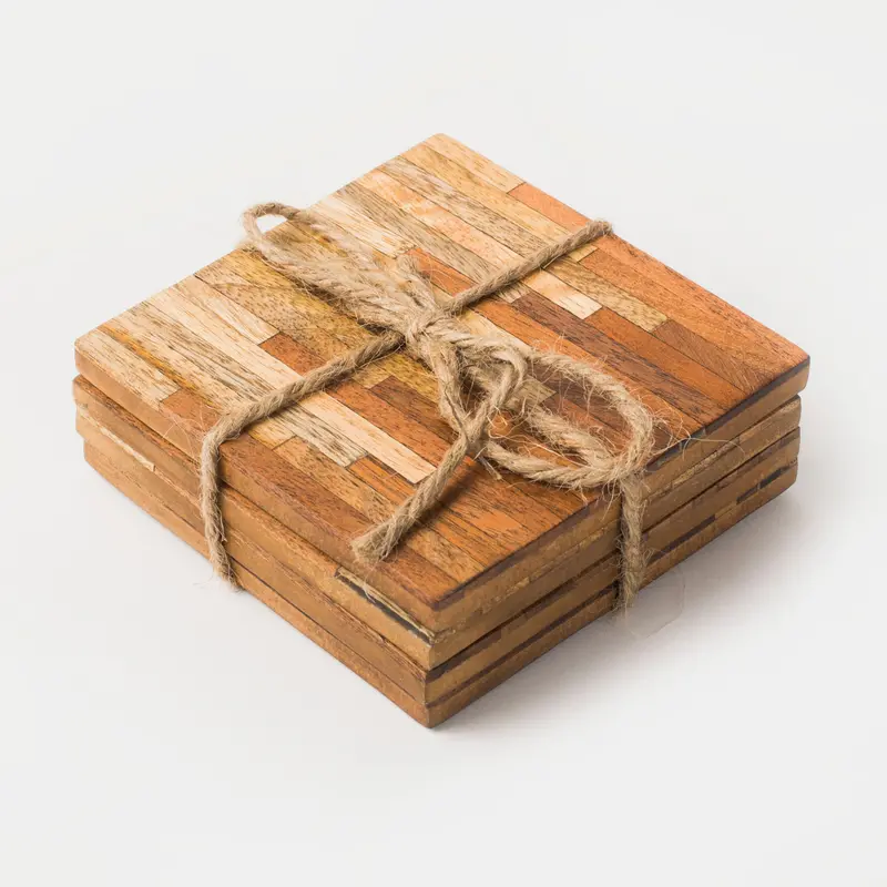 Marquewood Two-Tone Wooden Coasters (Set Of 4) – Mela Artisans 1