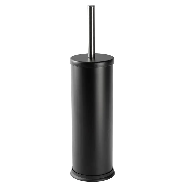 Matte Black Round Stainless Steel Toilet Brush With Stand 1