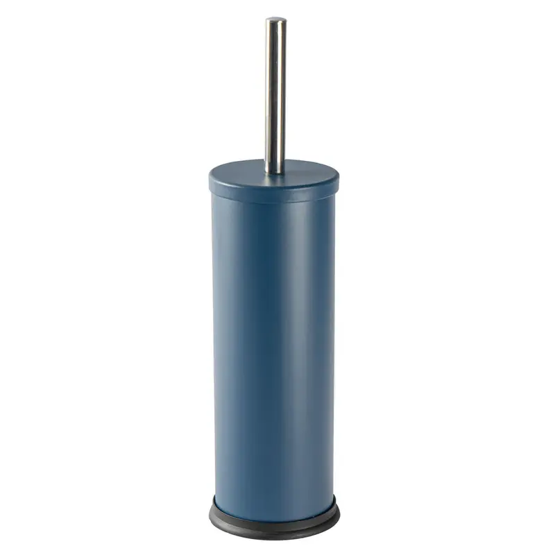 Matte Blue Round Stainless Steel Toilet Brush With Holder 1