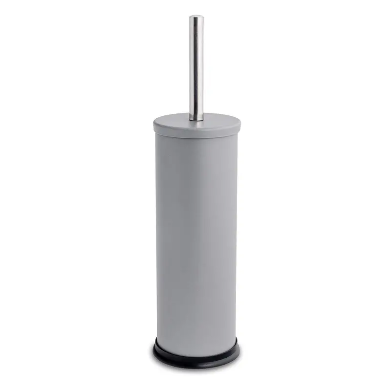 Matte Grey Round Stainless Steel Toilet Brush And Mount 1