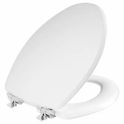 Mayfair Elongated Wooden Toilet Seat – White Enamel Finish With Soft-Close Chrome Hinges 1