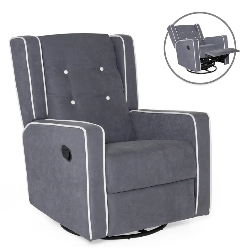 Mid-Century Swivel Recliner Rocker – Polyester Upholstered Modern Lounge Chair 1
