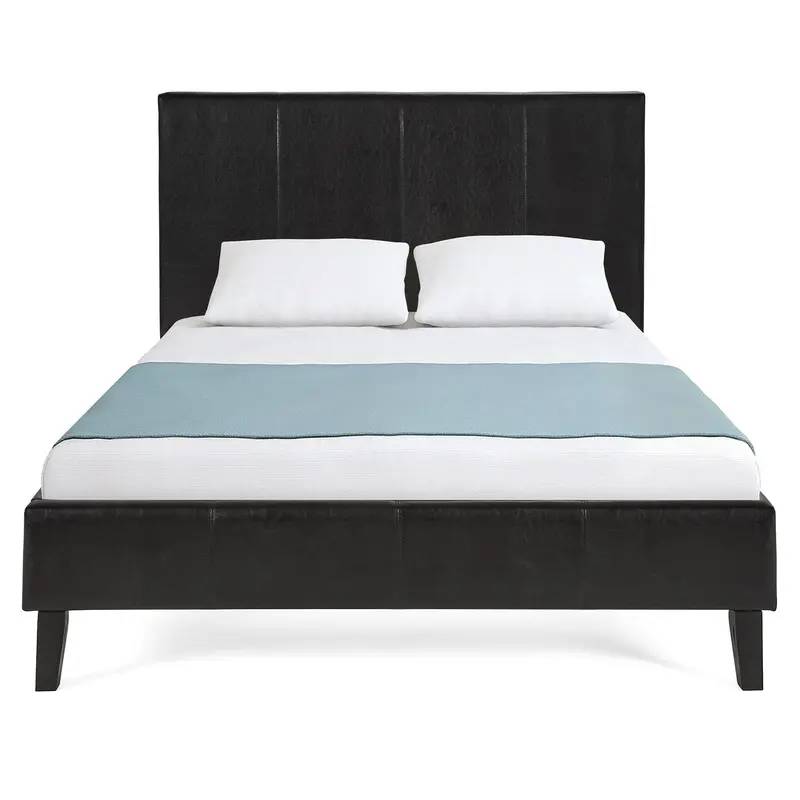 Modern Platform Bed Frame In Faux Leather With Supportive Wooden Slats System 2