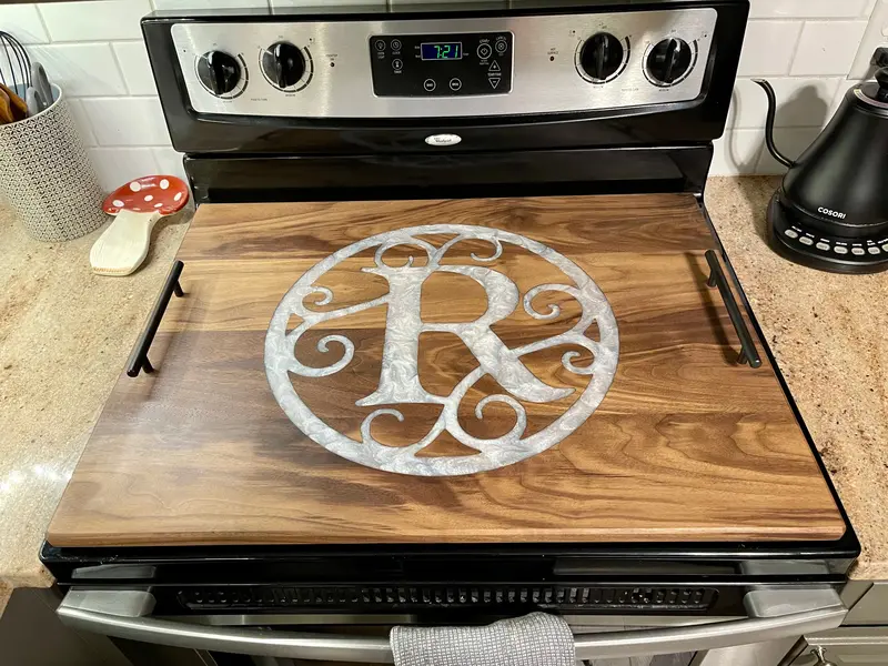 Monogrammed Oven Topper – Elegant Engraved Stove Cover For Modern Kitchens 1