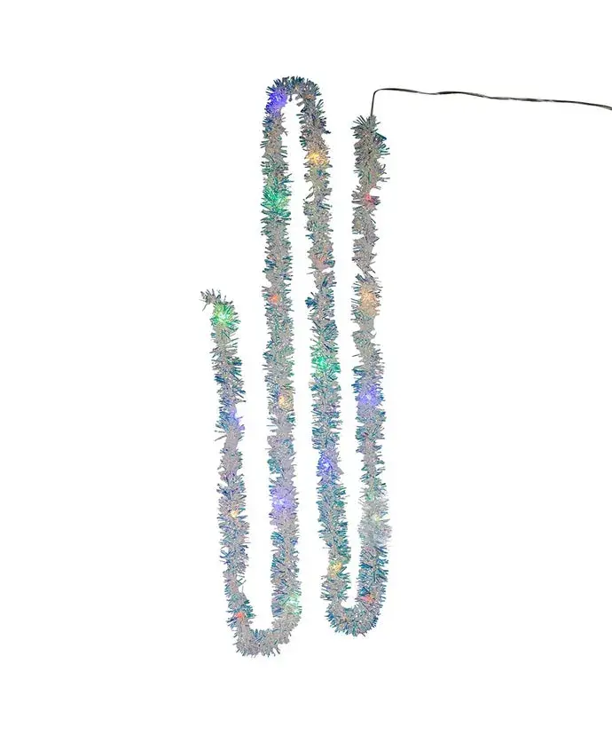 Multicolor Iridescent Led Tinsel Garland – Superbright Silver Metallic Finish 1