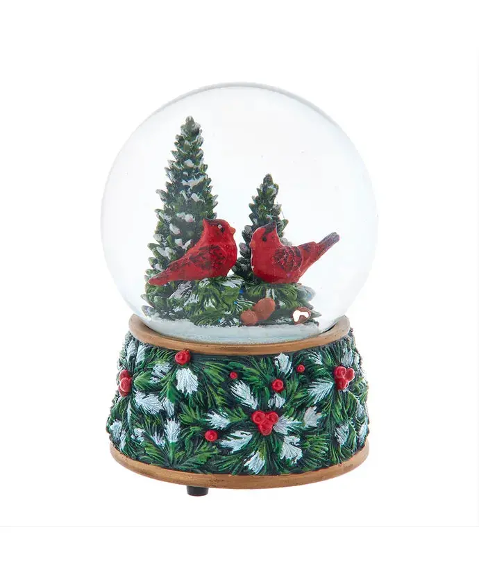 Musical Wind-Up Christmas Tree With Cardinals – Rotating Base & Water Globe 1