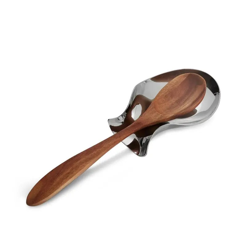 Nambe Curvo Spoon Rest – Curved Metallic Utensil Holder 1