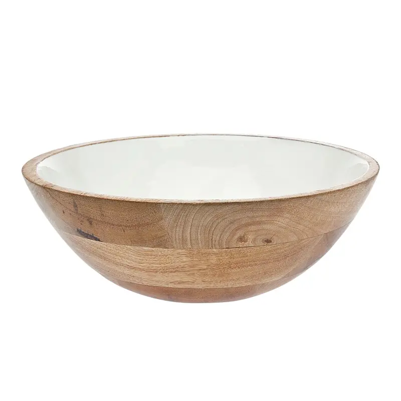 Natural Wood And Enamel Salad Bowl 1