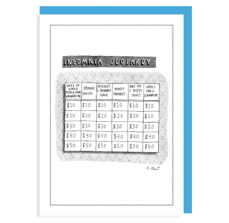 New Yorker Humor Note Card – 'Insomnia Jeopardy' Design 1